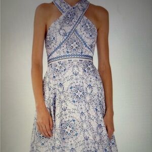 Monique Lhuillier Melete mikado floral halter dress size 8p